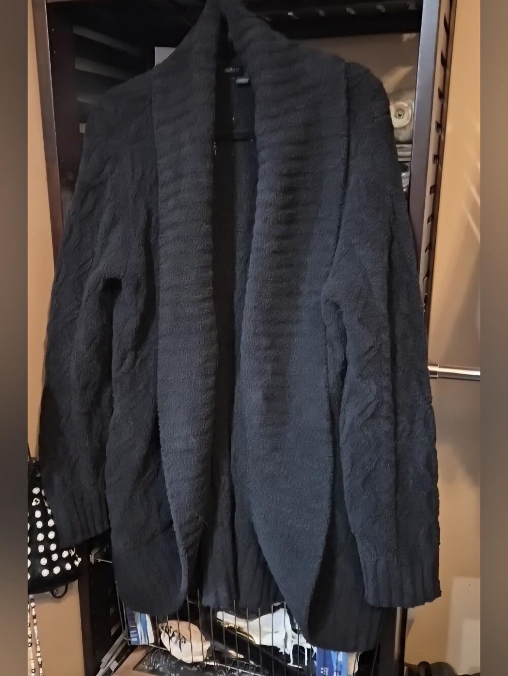 Barefoot Dreams Black CozyChic Cable-Knit Collared Cardigan Raglan L Heavy